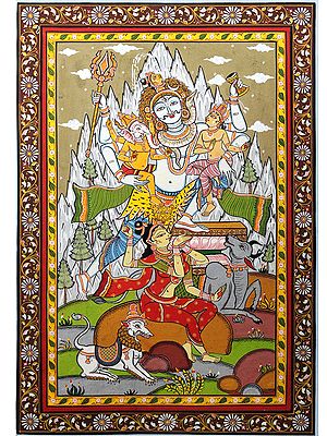 Shiva Parivar Pattachitra Painting from Odisha | Watercolor on Handmade Canvas