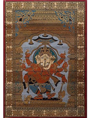 Ashtabhujadhari Dancing Lord Ganesha | Pattachitra Painting on Palm Leaf