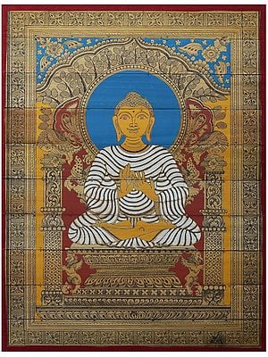 Buddha Seated in Dharmachakra Mudra | Pattachitra Painting on Palm Leaf