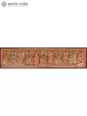 Super Large Superfine Dashavatara Kalamkari Painting with Lord Vishnu at Center