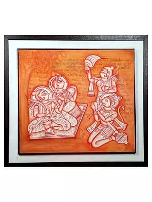 Divine Lord Rama With Hanuman | With Frame | Natural Pigments On Canvas | By Ekta Jain