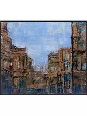 Old Buildings In The City | Oil On Stretched Canvas | By Survo P Basu