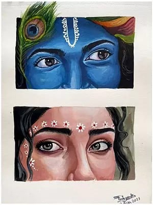 Beautiful Eyes of Radha Krishna | Poster Color on Paper | By Priyanka
