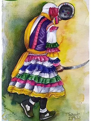 Chholiya Dancer With Sward | Watercolor On Paper | By Priyanka