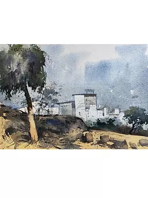 City In The Shore | Watercolor On Paper | By Ravindra Mahale