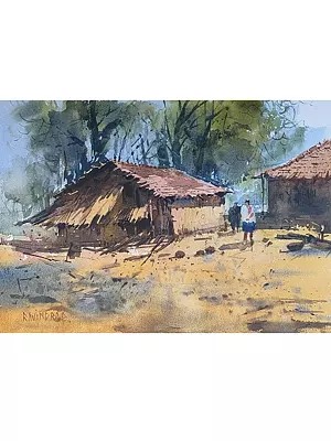My Sweet Home At Village | Watercolor On Paper | By Ravindra Mahale