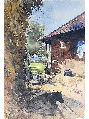 A Morning In Village | Watercolor On Paper | By Ravindra Mahale