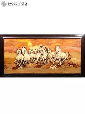 72" Large Seven Running Horses | 3D Panel in Rosewood with Inlay Work
