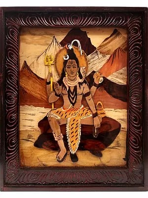 18" Blessing Lord Shiva | 3D Panel in Rosewood with Inlay Work