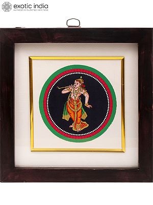8" Lord Krishna Mysore-style Ganjifa Art | Framed Ganjifa Painting