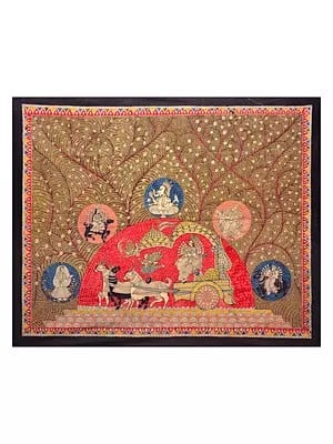 Goddess Meldi On Rath | Mata Ni Pachedi | Natural Color On Cloth | By Dilip Chitara