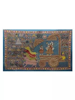 Goddess Durga On Rath | Mata Ni Pachedi | Natural Color On Cloth | By Dilip Chitara