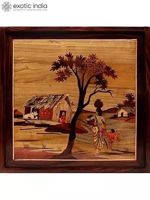 19" Village Scene | Rosewood Panel with Inlay Work