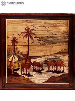 19" Village Life | Rosewood Panel with Inlay Work