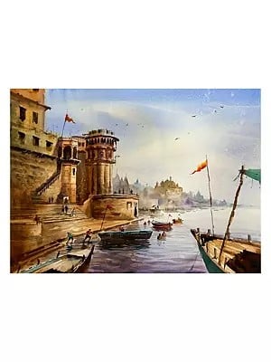 Ghat In Banaras | Watercolor On Arches Paper | By Kulwinder Singh