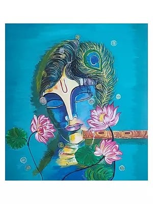 Calm Krishna With Lotus | Acrylic On Paper | By Aditi Junnare