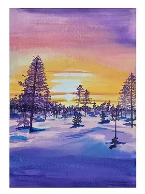 Sunset in Snow Region | Poster on Watercolor Paper | Artwork by Aditi Junnare
