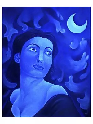 Woman Looking At The Moon | Acrylic And Oil On Canvas | By Anindita Dey