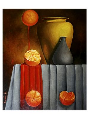 Still Life Art - Fruit and vase | Oil On Canvas | By Anindita Dey