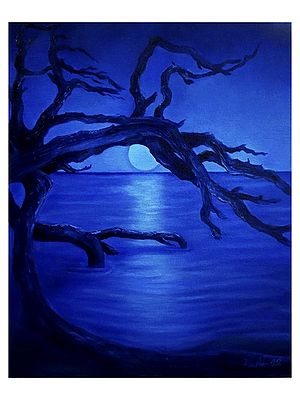 A Moonlit Night - Blue Moon | Oil On Canvas | By Anindita Dey