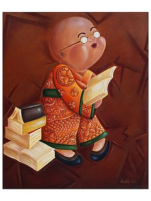 Cute Monk Reading The Book | Oil On Canvas | By Anindita Dey