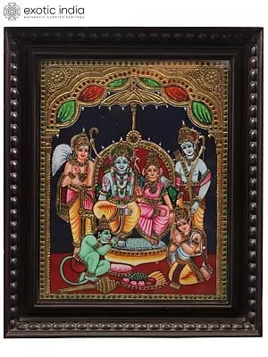 Complete Ram Darbar with All Brothers | Framed Tanjore Painting