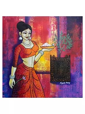 Tulsi Worship | Acrylic On Canvas | By Rupali Mistry