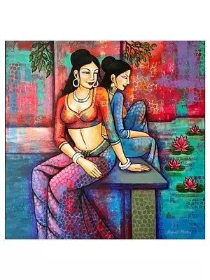 Seated Ladies By The Lake | Acrylic On Canvas | By Rupali Mistry