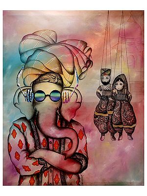 Lord Ganesha With Turban | Mixed Media On Canvas | By Mohit Bhardwaj