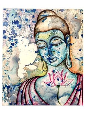 Lord buddha holding lotus | Mixed Media On Canvas | By Mohit Bhardwaj