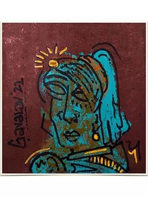 Girl With Pearl Earring | Acrylic On Textured Wallpaper | By Gavalav