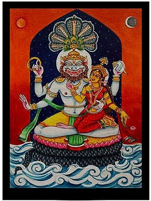 God Narasimha & Lakshmi | Watercolor On Paper | By Yubraj