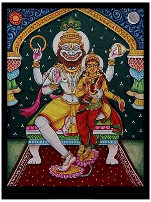 Goddess Lakshmi With Lord Narasimha | Watercolor On Paper | By Yubraj