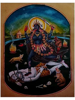 Maa Kali Standing On Lord Shiva | Watercolor On Paper | By Yubraj