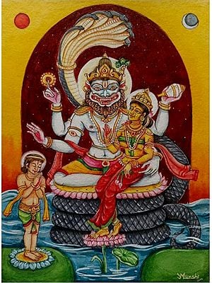 Lord Vishnu's Incarnation As Narasimha | Watercolor On Paper | By Yubraj