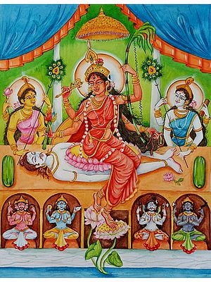 Goddess Tripura Sundari Watercolor Painting on Paper | Artwork by Yubraj