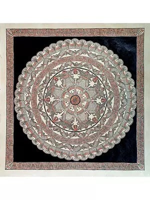 Fishes And Lotus Mandala Art | Acrylic On Handmade Paper | By Shruti Subramani