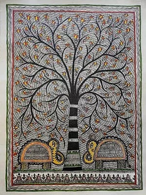 The Tree Of Life With Elephants | Acrylic On Handmade Paper | By Shruti Subramani