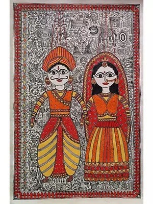 Puppets Of Groom And Bridal | Acrylic On Handmade Paper | By Shruti Subramani