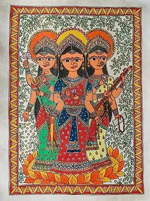 Shree Shakti Saraswati | Acrylic On Handmade Paper | By Shruti Subramani