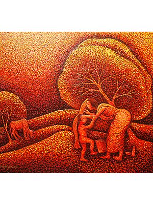 Bond Of Love - Childhood | Acrylic On Canvas | By Dinesh Gain
