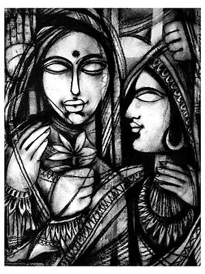 Theme Of Friends | Charcoal On Paper | By N P Pandey