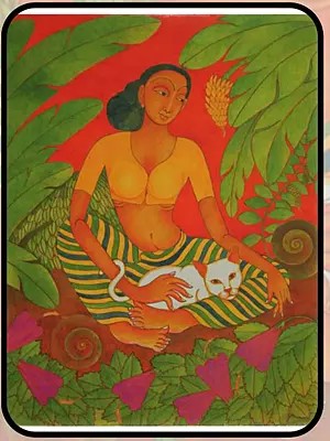 Caressing The Cat In Afternoon | Acrylic On Canvas | By Pramod Neelakandan