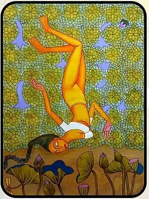 On Ground Joy Of Falling | Acrylic On Canvas | By Pramod Neelakandan