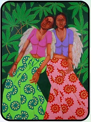 Resting Winged Woman | Acrylic On Canvas | By Pramod Neelakandan