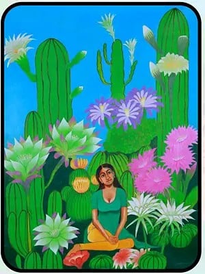 Lady Between Cactus | Acrylic On Canvas | By Pramod Neelakandan