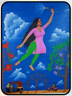 Flying Dream Of A Girl | Acrylic On Canvas | By Pramod Neelakandan