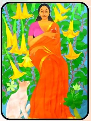 Lady With Wine Glass In Kaneir Garden | Acrylic On Canvas | By Pramod Neelakandan
