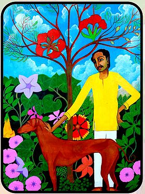 Man With Loyal Dog | Acrylic On Canvas | By Pramod Neelakandan