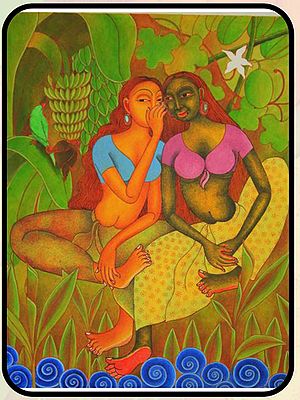 Whispered Conversation Between Women | Acrylic On Canvas | By Pramod Neelakandan